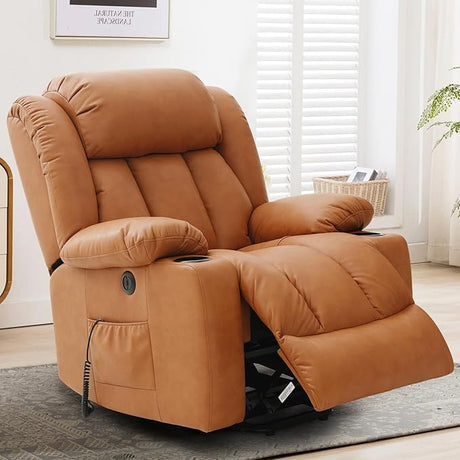 Lift Recliner Chair with Massage and Heating for Elderly and Adults,Breathable Leather Recliner Chairs for Living Room,USB Port,2 Cup Holders (Sliver Grey)