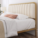 Queen Size Bed Frame with Button Tufted Headboard, Upholstered Heavy Duty Metal