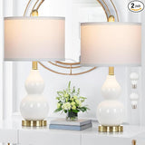 Double Gourd Ceramic Table Lamps Set of 2, Modern White Bedside Lamps for Night Stand