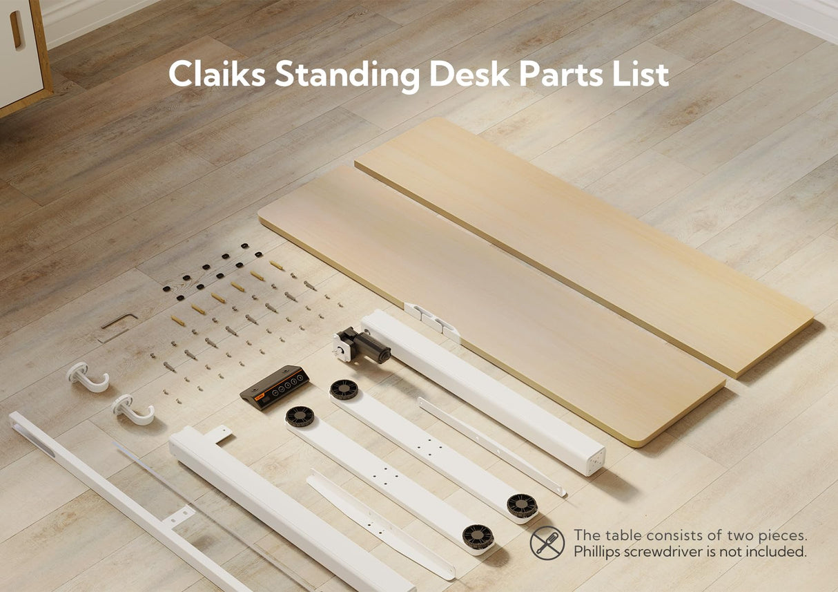 Claiks Electric Standing Desk, Adjustable Height Stand up Desk, 40x24 Inches Sit Stand Home Office Desk with Splice Board, White Frame/Nature Top