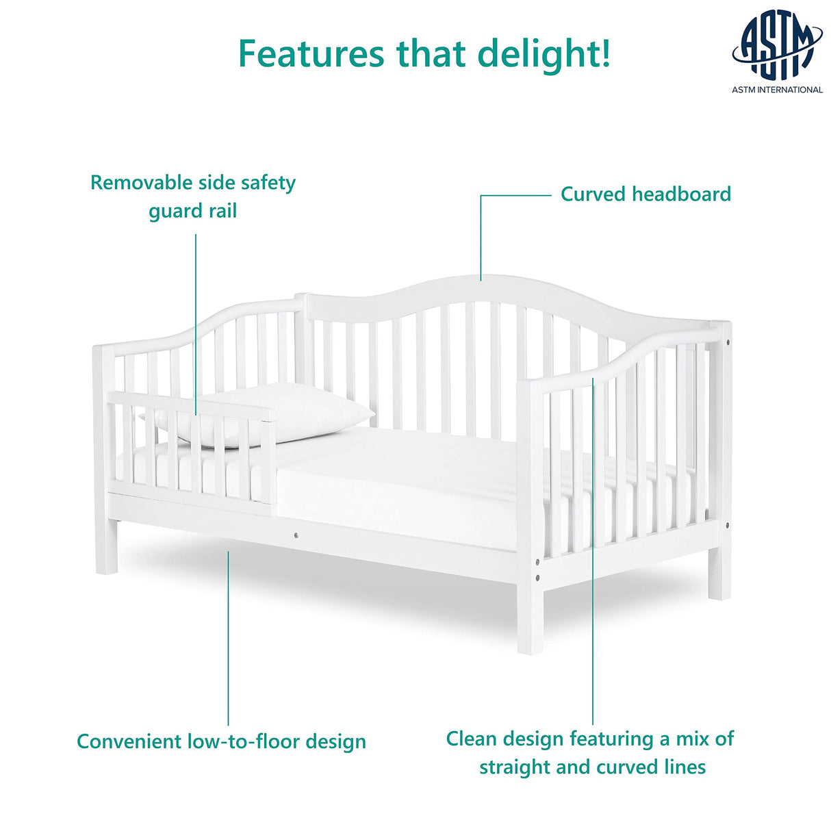 Austin Toddler Day Bed in White, Greenguard Gold Certified 54x30x29 Inch