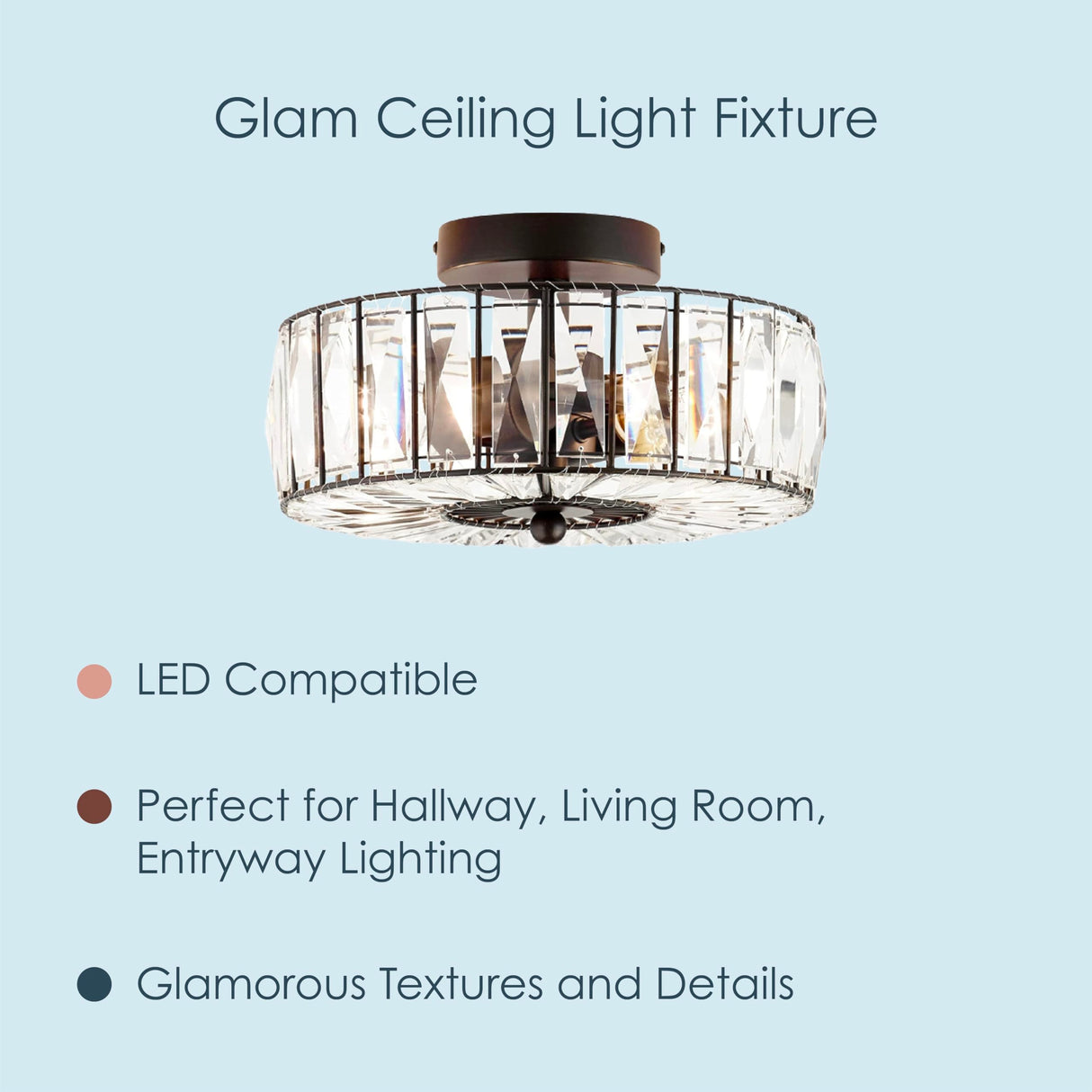 Glam Ceiling Light Fixture - Semi-Flush Mount, Oil Rubbed Bronze