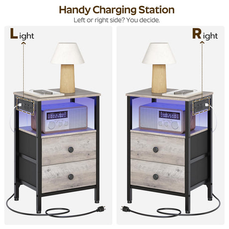 Nightstands with Charging Station, Night Stand Set of 2 with LED Lights, Side Table