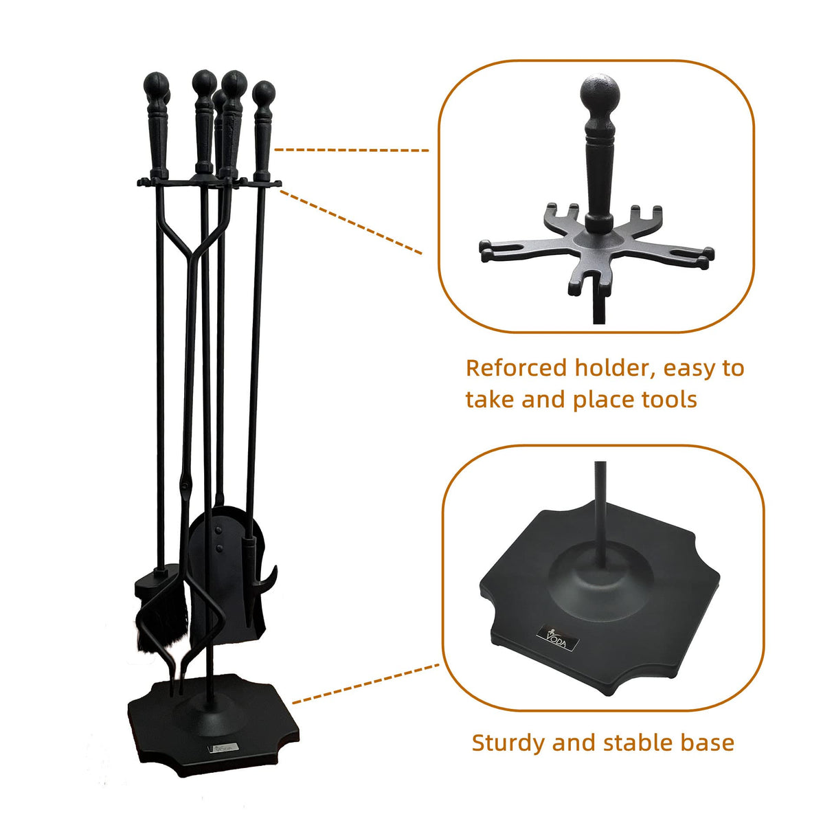 Fireplace Tools Set 5 Pieces 31.5In Cast Iron Indoor Fireside Accessories Large Fire Place