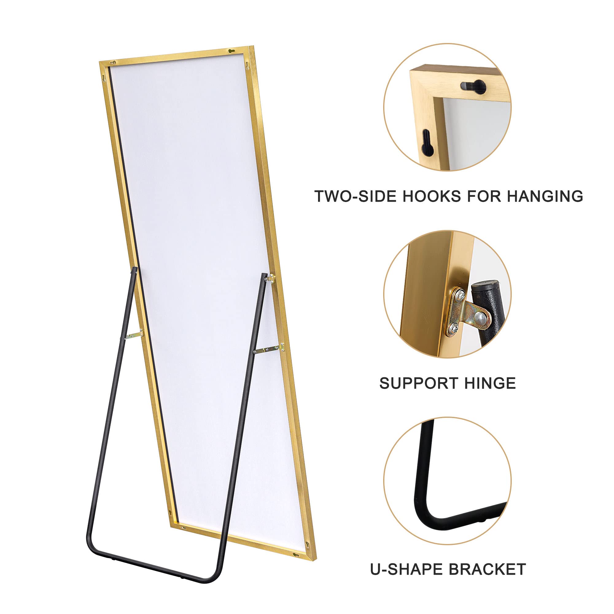 Full Length Mirror with Gold Aluminum Frame - 59" x 16" Wall Mounted or Standing