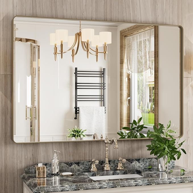 White Bathroom Mirror, 48 x 30 Inch Wall Mounted Vanity Mirror