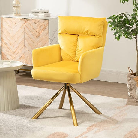 Teddy Office Desk Chair No Wheels, Modern Vanity Chair with Gold Legs, Wide Seat