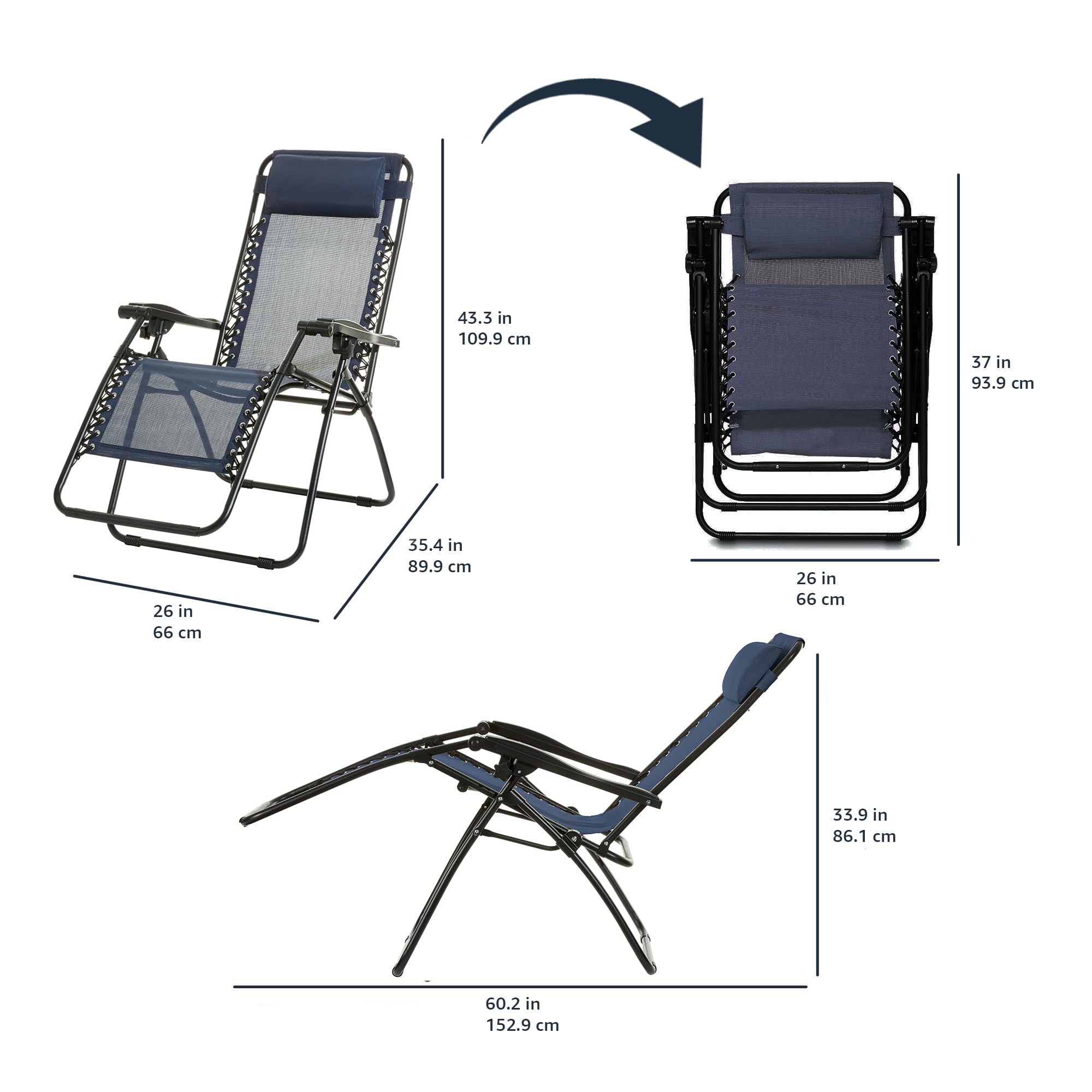ChillFold Zero Gravity Chairs with Headrest, Cup Holder & Table Set