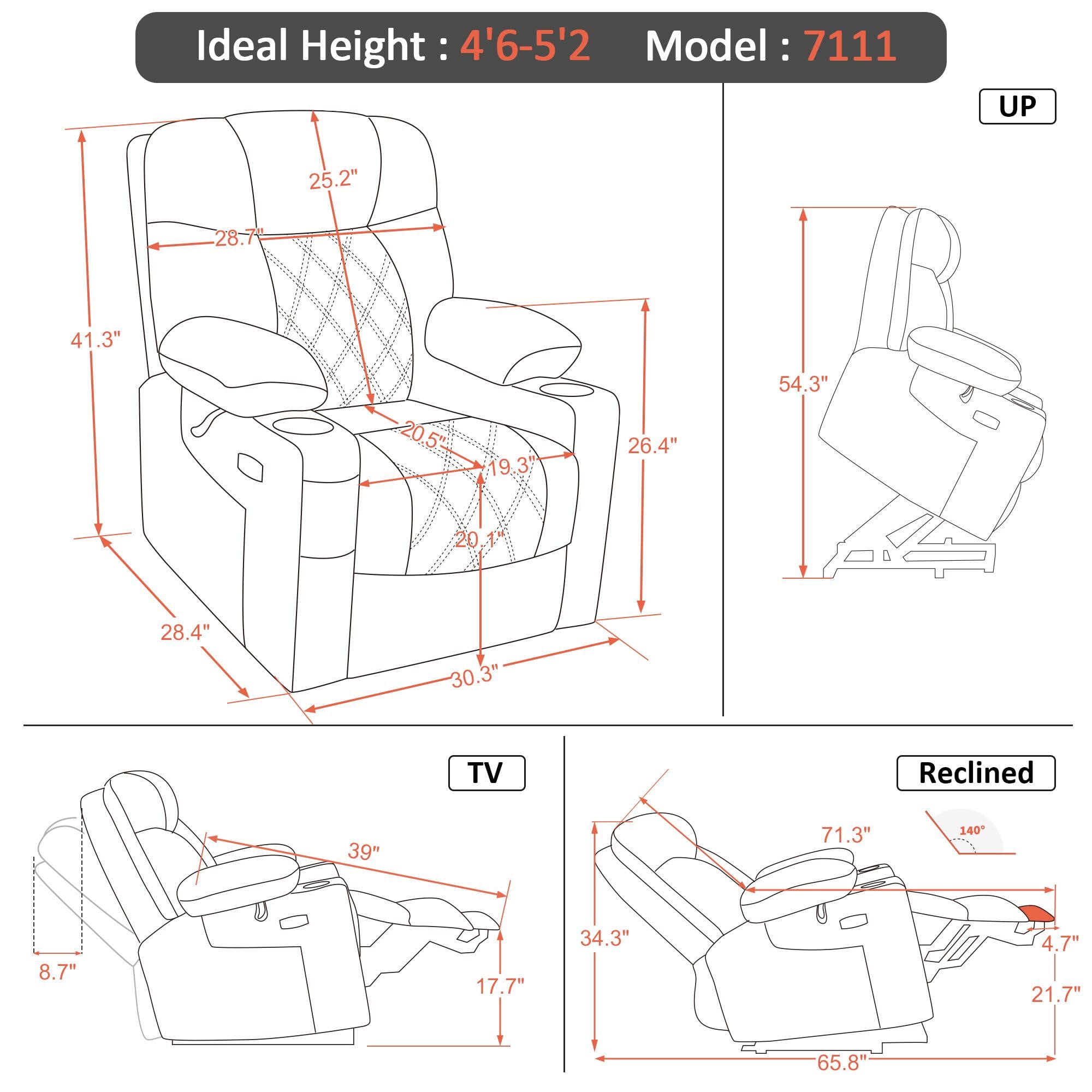 Small Size Power Lift Recliner Chair Sofa with Massage and Dual Heating