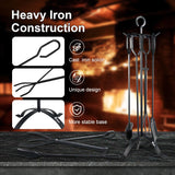 Fireplace Tools Set, 5-Piece Cast Iron 30.5" Fire Place Set Tools Indoor Fireside Accessories