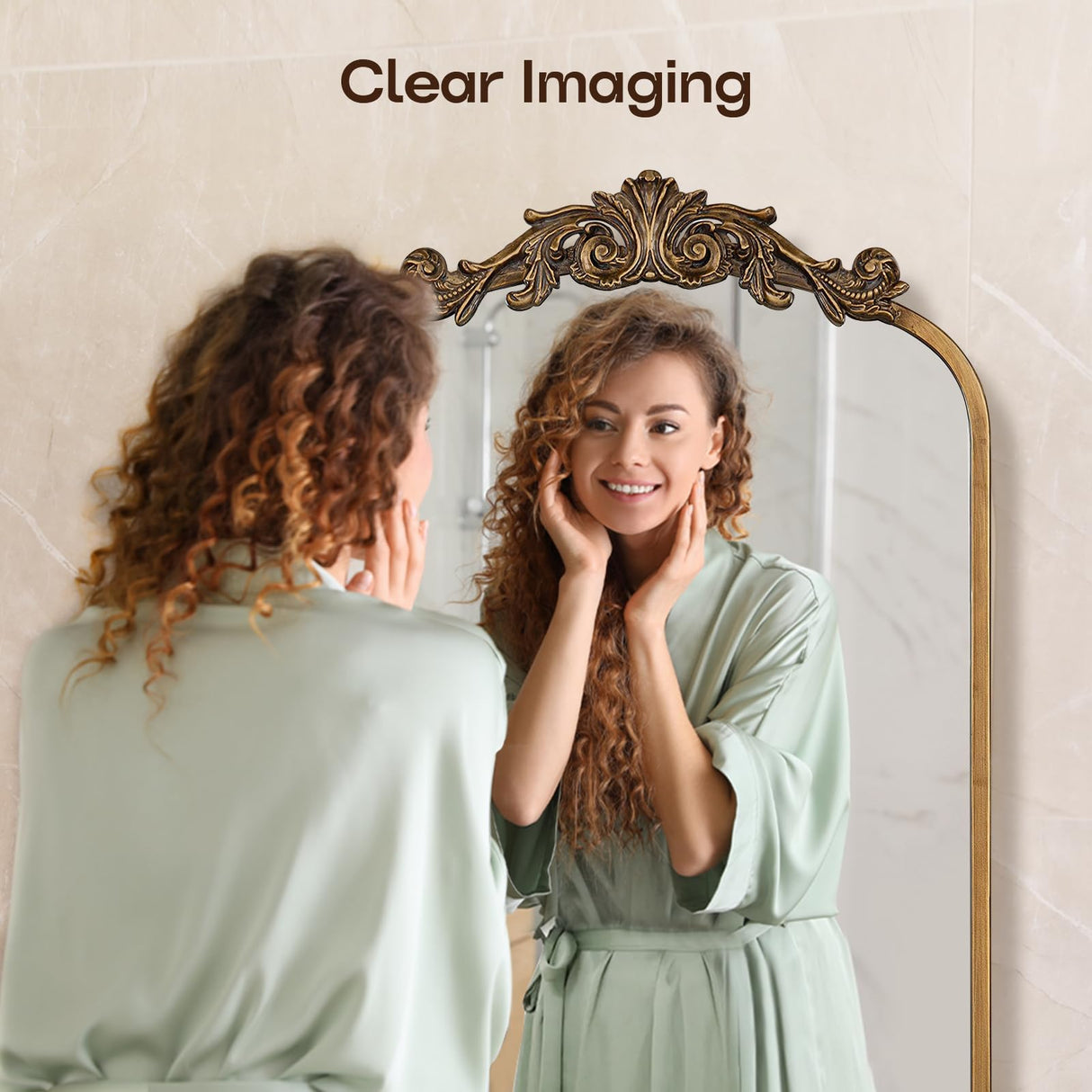 19" x 31" Gold Baroque Arched Wall Mirror