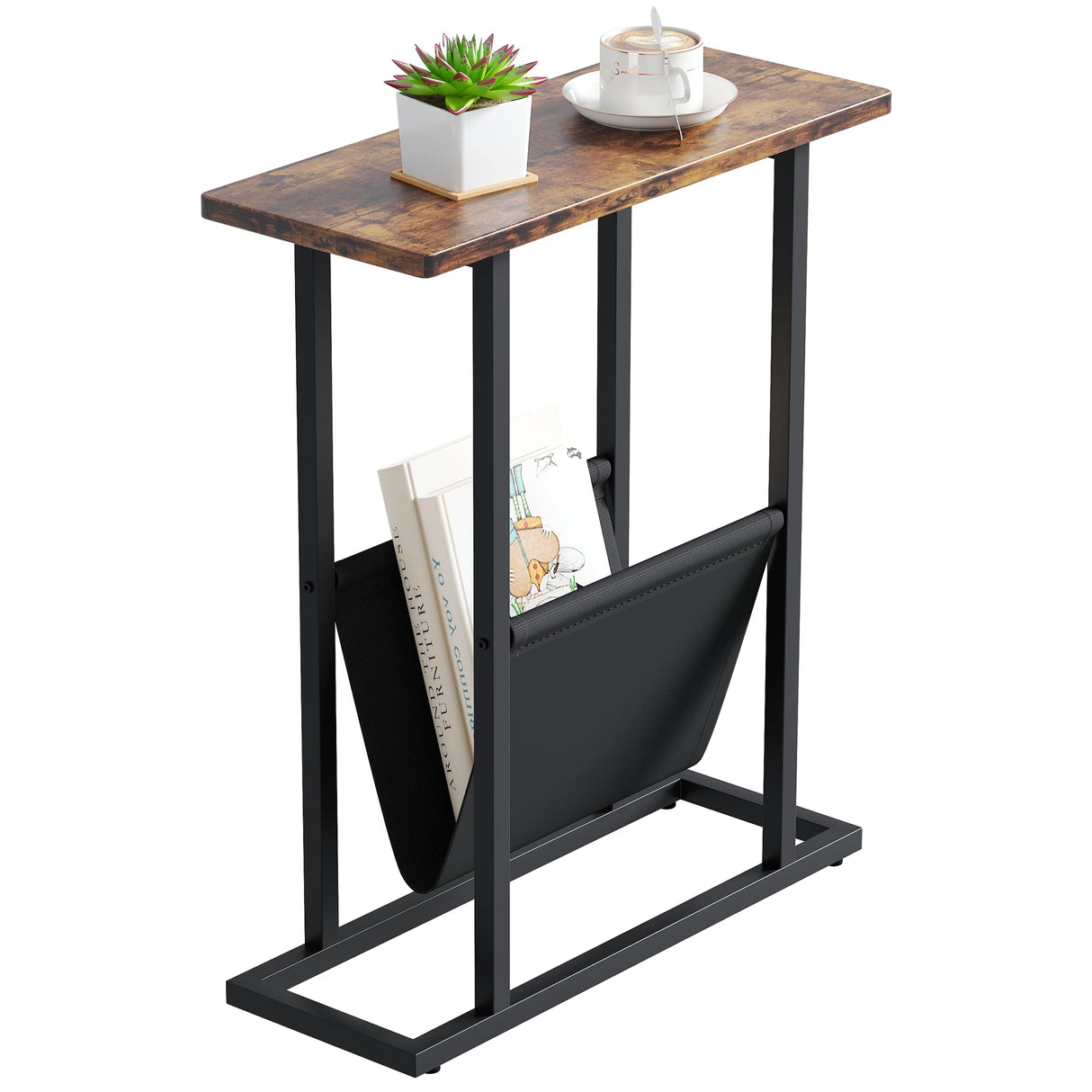 Small Narrow Side Table for Small Spaces, 17.7" W Slim End Table Magazine Table