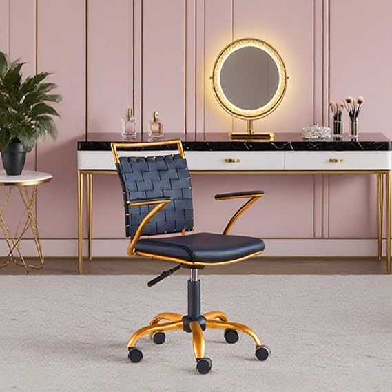 Gold Accent Office Chair with Wheels - White Adjustable Swivel Desk Chair