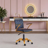 Gold Accent Office Chair with Wheels - White Adjustable Swivel Desk Chair