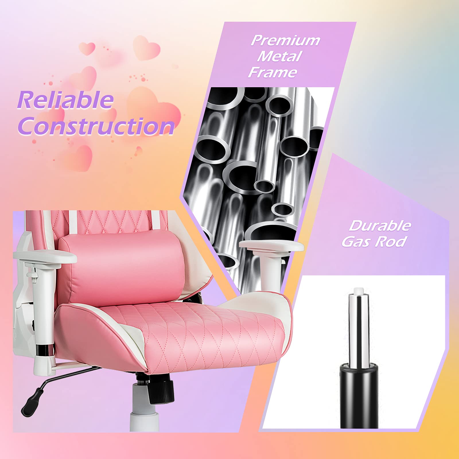Pink Ergonomic Gaming Chair with Lumbar Support