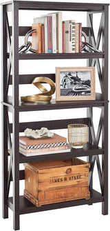 3955 X-Frame Design 5-Shelf Bookshelf or Bookcase, Black Walnut Wood