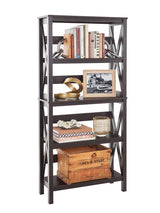 3955 X-Frame Design 5-Shelf Bookshelf or Bookcase, Black Walnut Wood