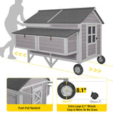 Chicken Coop Mobile Wooden Hen House with Nesting Box,Large Poultry Cage