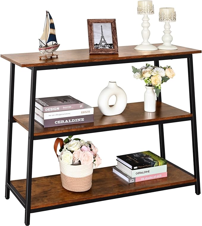 Narrow Console Table, Behind Couch Table, 39.4 Inch Sofa Table, 3-Tier Entryway Table,