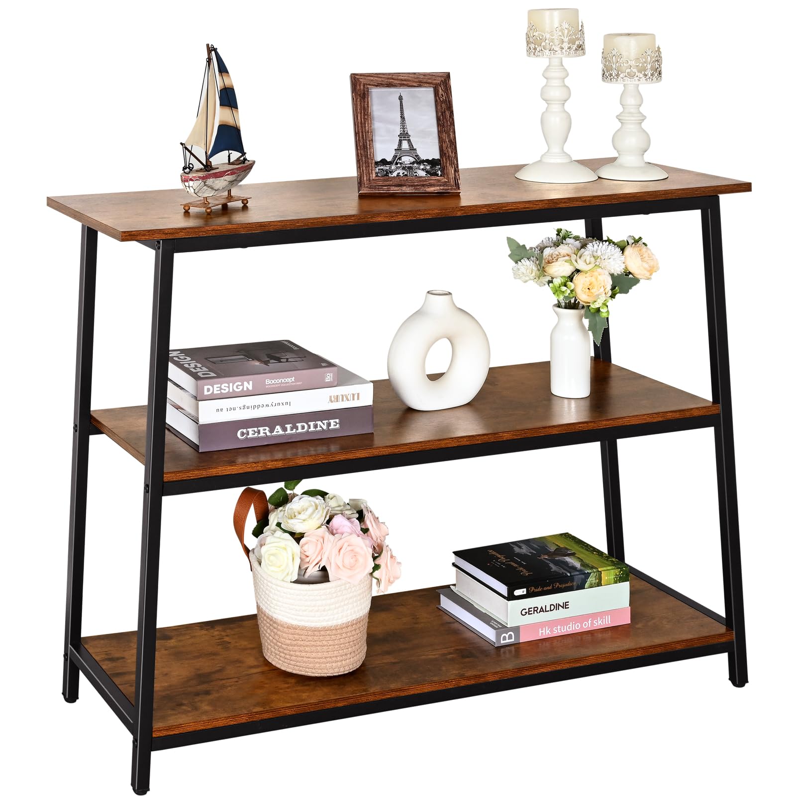 Narrow Console Table, Behind Couch Table, 39.4 Inch Sofa Table, 3-Tier Entryway Table,