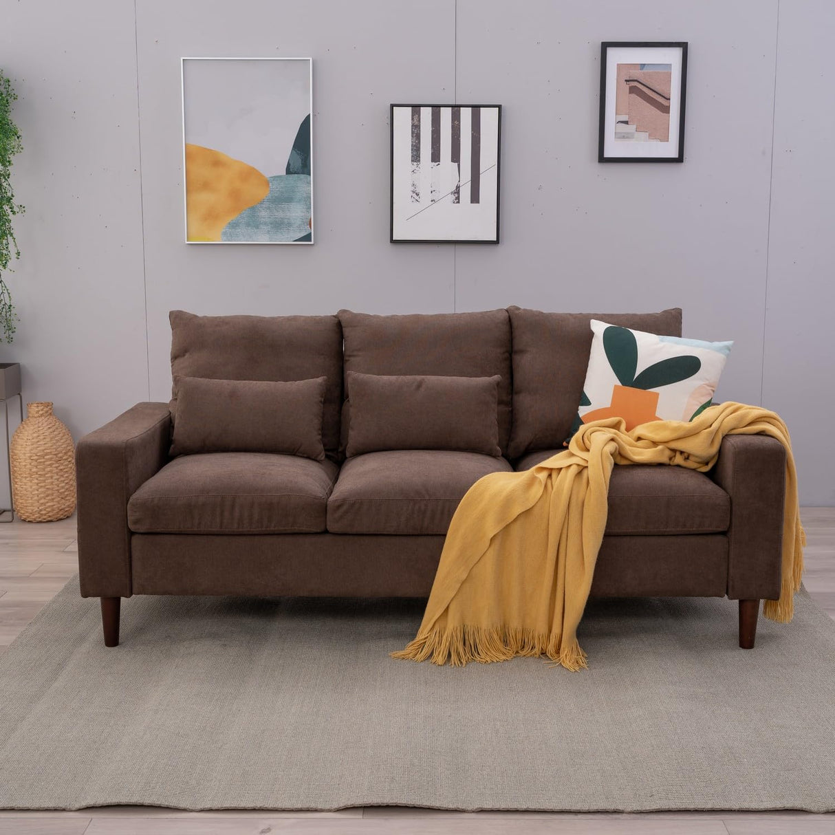 Sectional Sofa 3 Seat Couch, Modern Sofa with Solid Wood Legs, Couches Sofas for