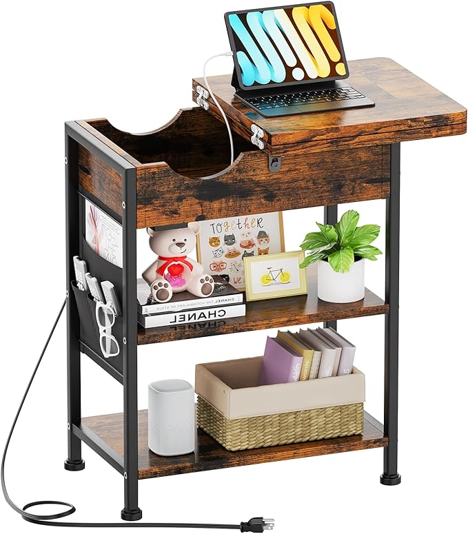 nightstand with Charging Station Bedside Table with Drawers USB Side Tables Bedroom