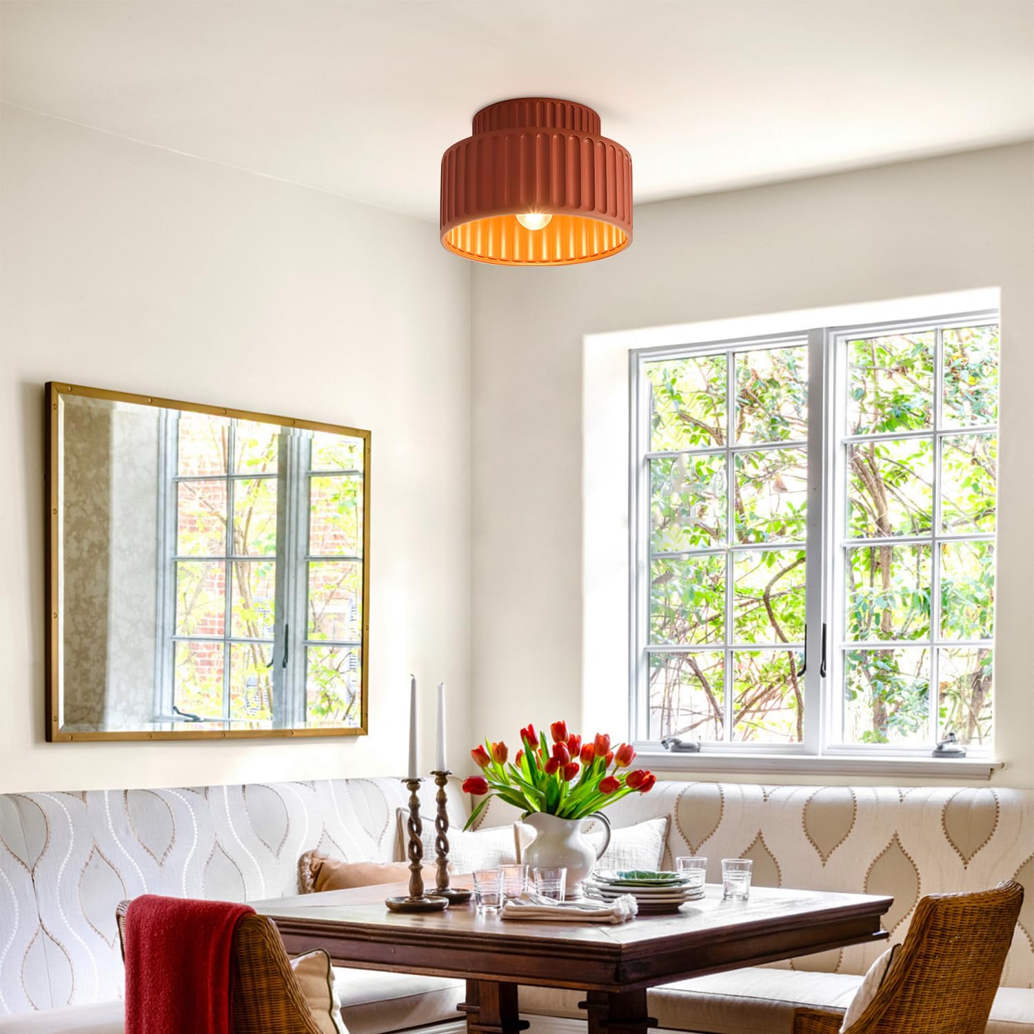 Nordic Round Semi Flush Mount Ceiling Light - Orange Red Resin