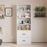 70.9" Tall Bookcase with 4 Shelves and 2 Drawers,2 AC Outlets & 2 USB Ports,Bookself with Adjustable Tiers,Wooden Storage Organizer for Dining Room,Living Room,Bedroom,Home Office,White