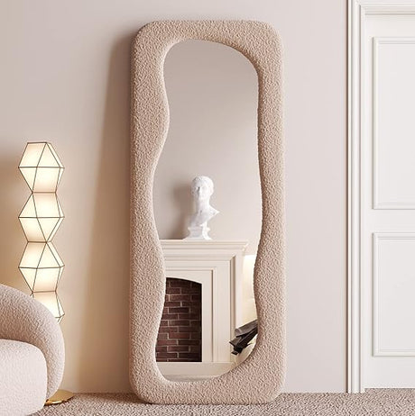 Full Length Mirror 63"x24", Irregular Wavy Mirror, Wave Arched Floor Mirror