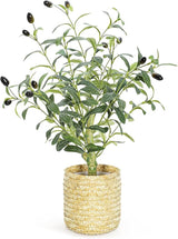 19 Inches Fake Olive Tree with Wicker Basket, Realistic Artificial