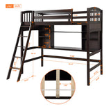 Kids Loft Beds, Twin Loft Bed with Desk, Wood High Loft Bed with Bookcase Shelves for Dorm, Boys & Girls Teens Adults, Espresso