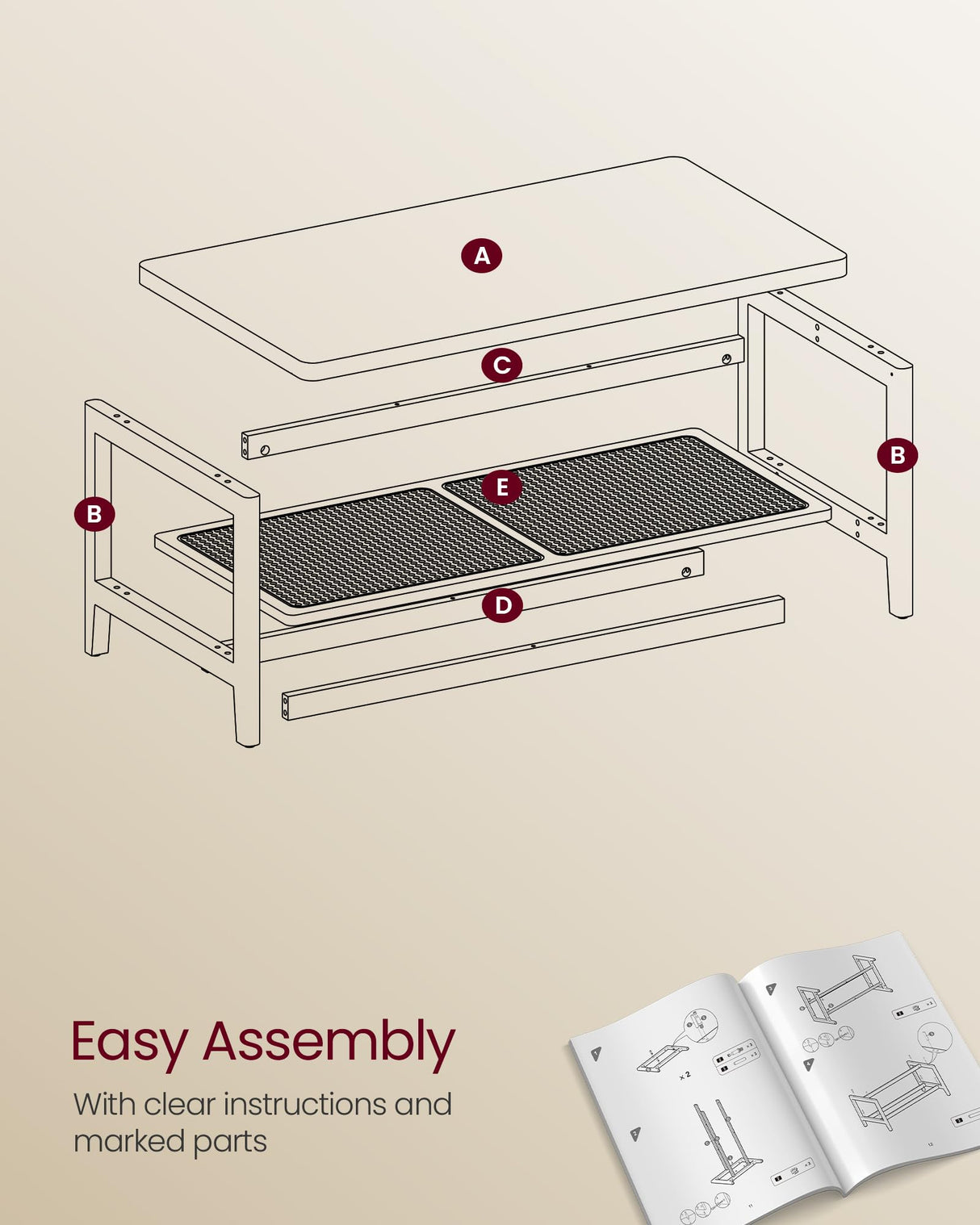 2-Tier Coffee Table for Living Room, Living Room Table Rectangular Center Table