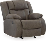 Design by Ashley First Base Modern Faux Leather Rocker Recliner, Gray