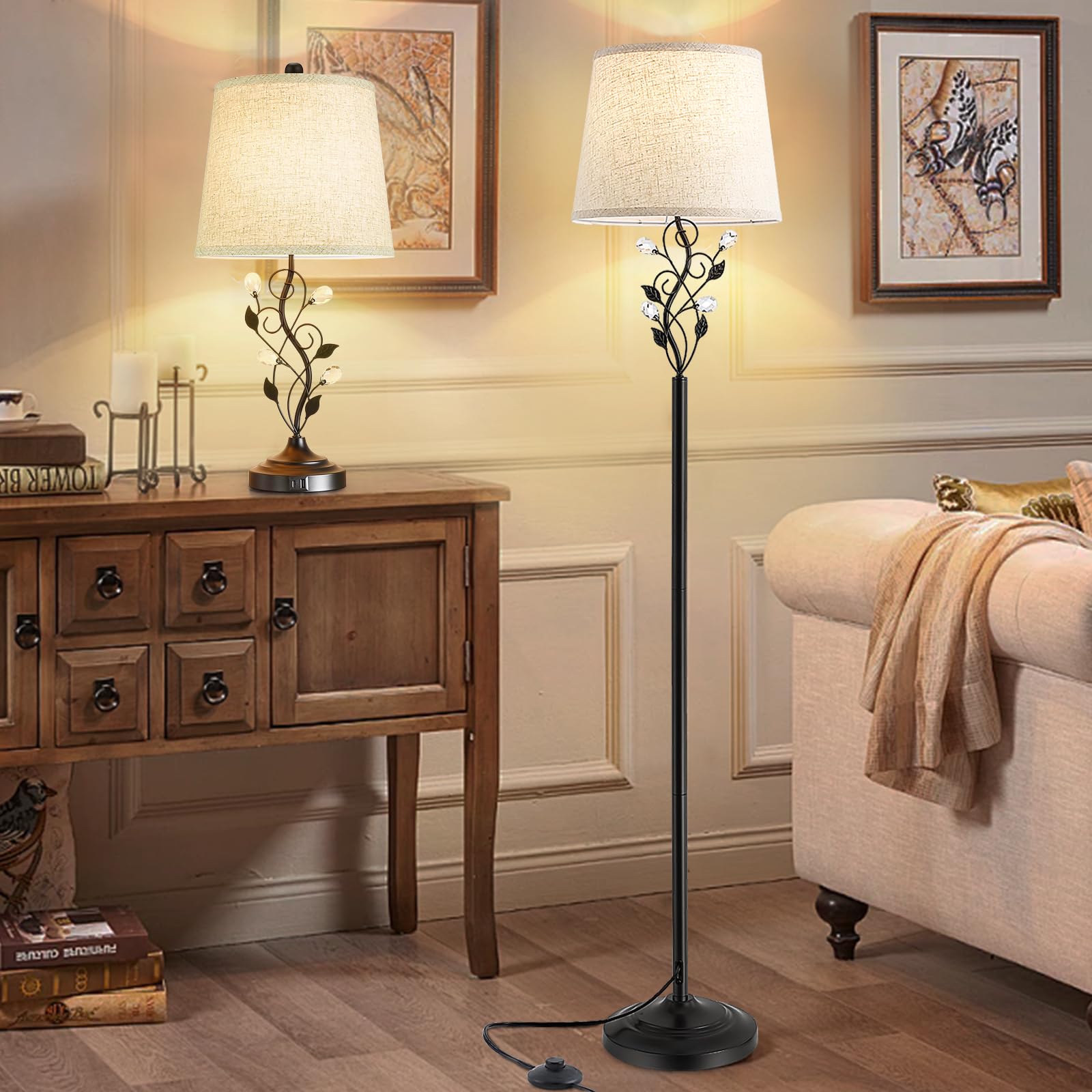 65" Farmhouse Floor Lamp with Rustic Leaf Design - 3 Color Temperatures