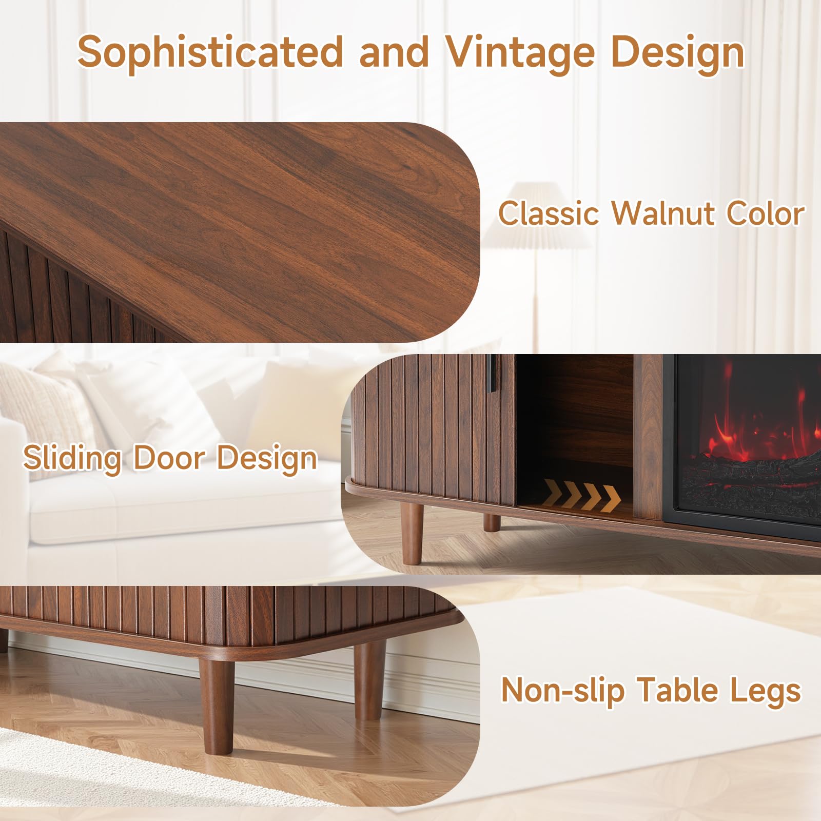 70" TV Stand with Electric Fireplace for TVs up to 80"