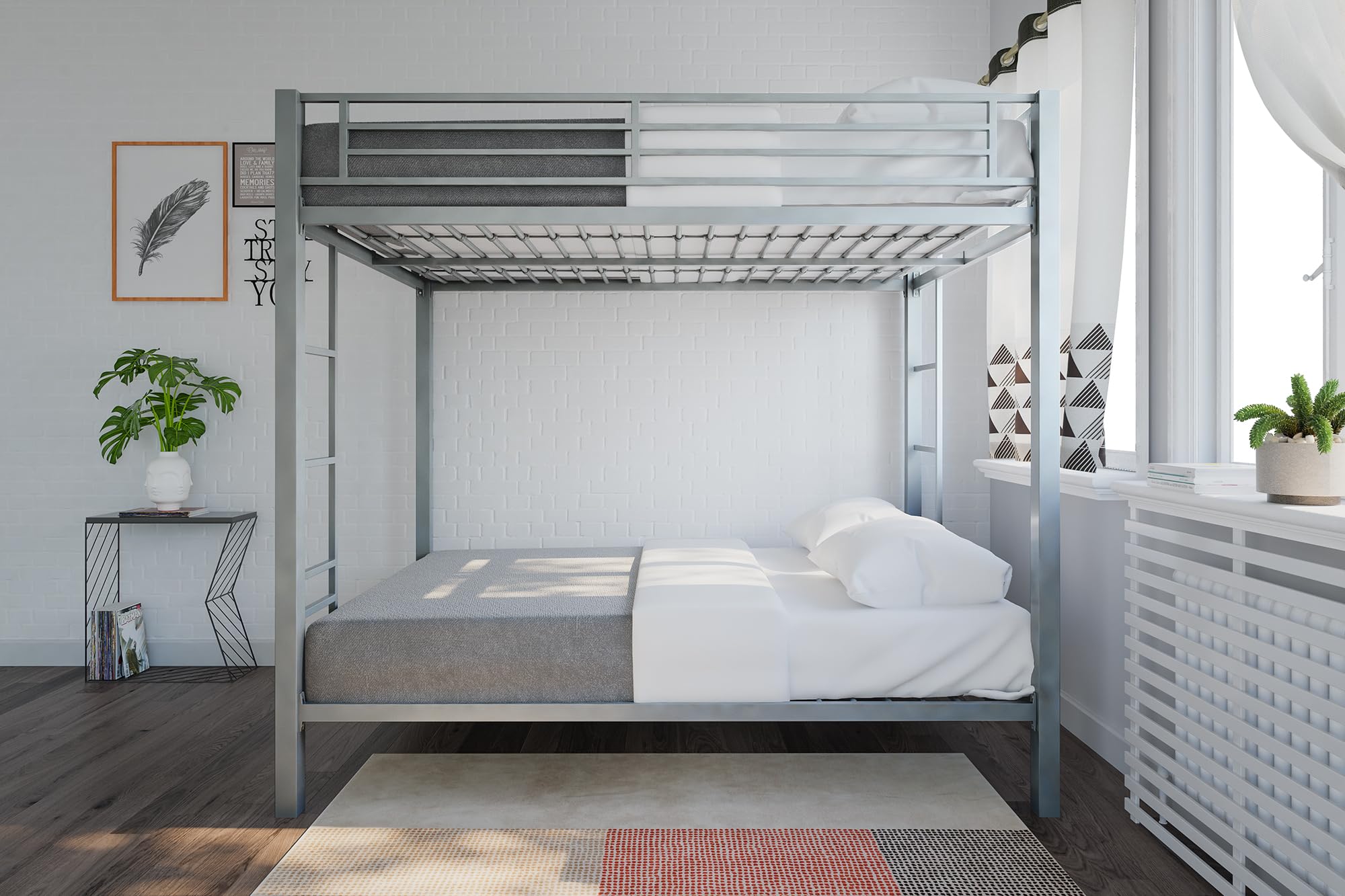 Full Kids Metal Bunk Bed, Silver