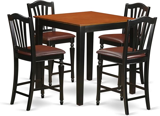 PBCH5-BLK-W 5 Piece Kitchen Counter Height Dining Table Set Includes a Square Dining