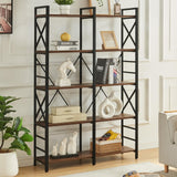 Book Shelf,Industrial Double Wide 5 Tier Bookshelf,Engineered Wood and Metal Bookcase