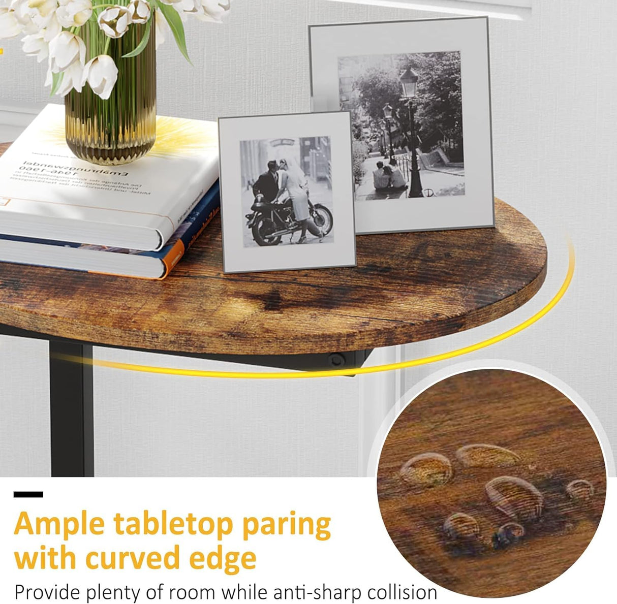 Small Side Table Set of 2 - C-Shaped Wood Sofa End Table with Metal Frame