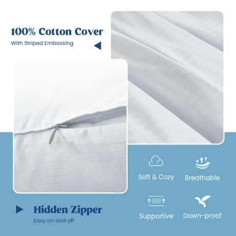 Goose Feather Down Pillows, Bed Pillows for Sleeping with 2 Outer Protectors, Hotel