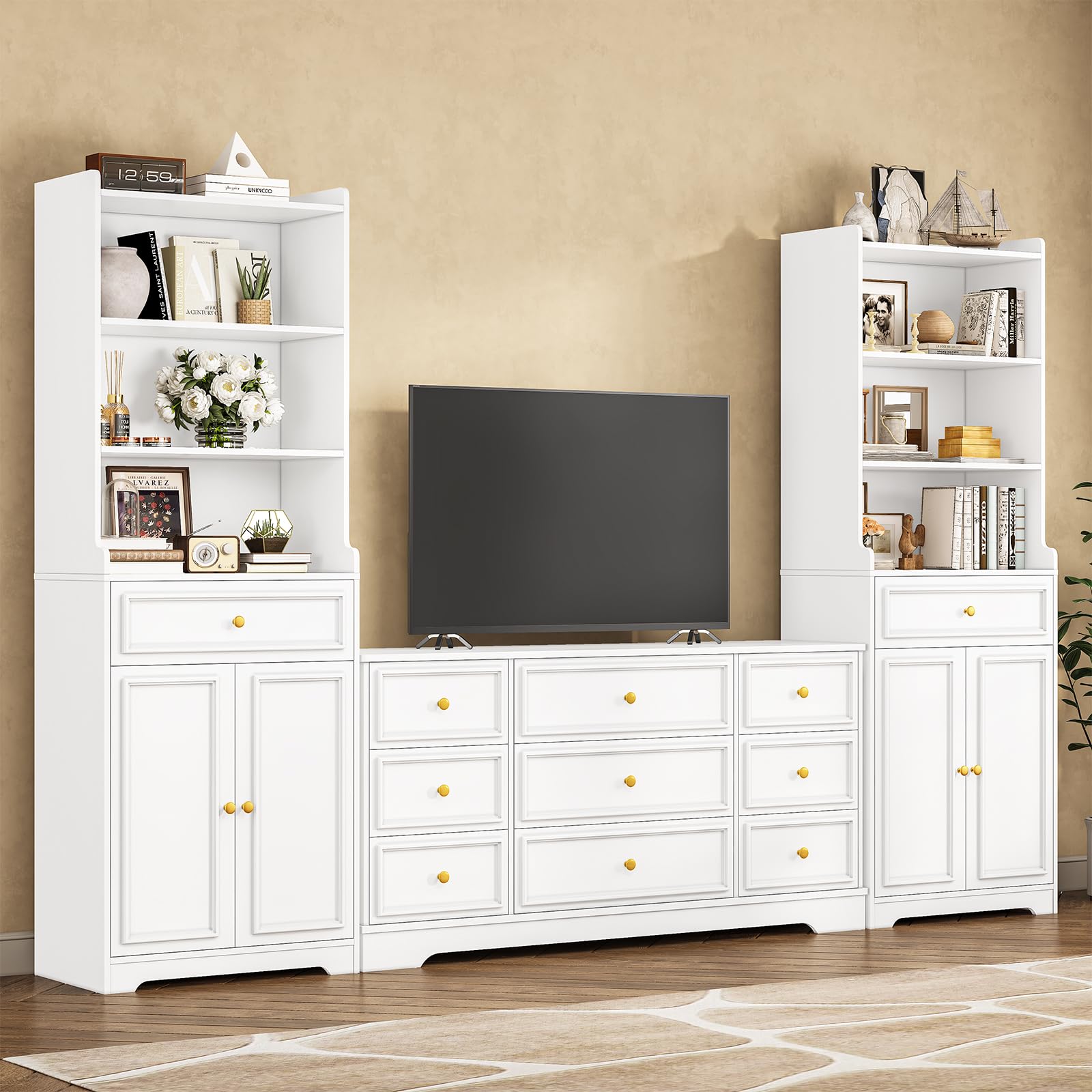 Bookshelves and Bookcase with Doors and Drawer, Shelves, 73 in Tall Bookshelf