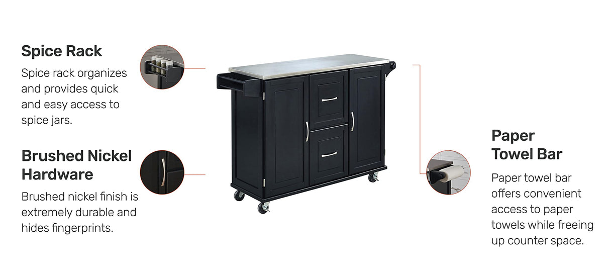 Patriot Black Kitchen Cart with Stainless Steel Top by Home Styles