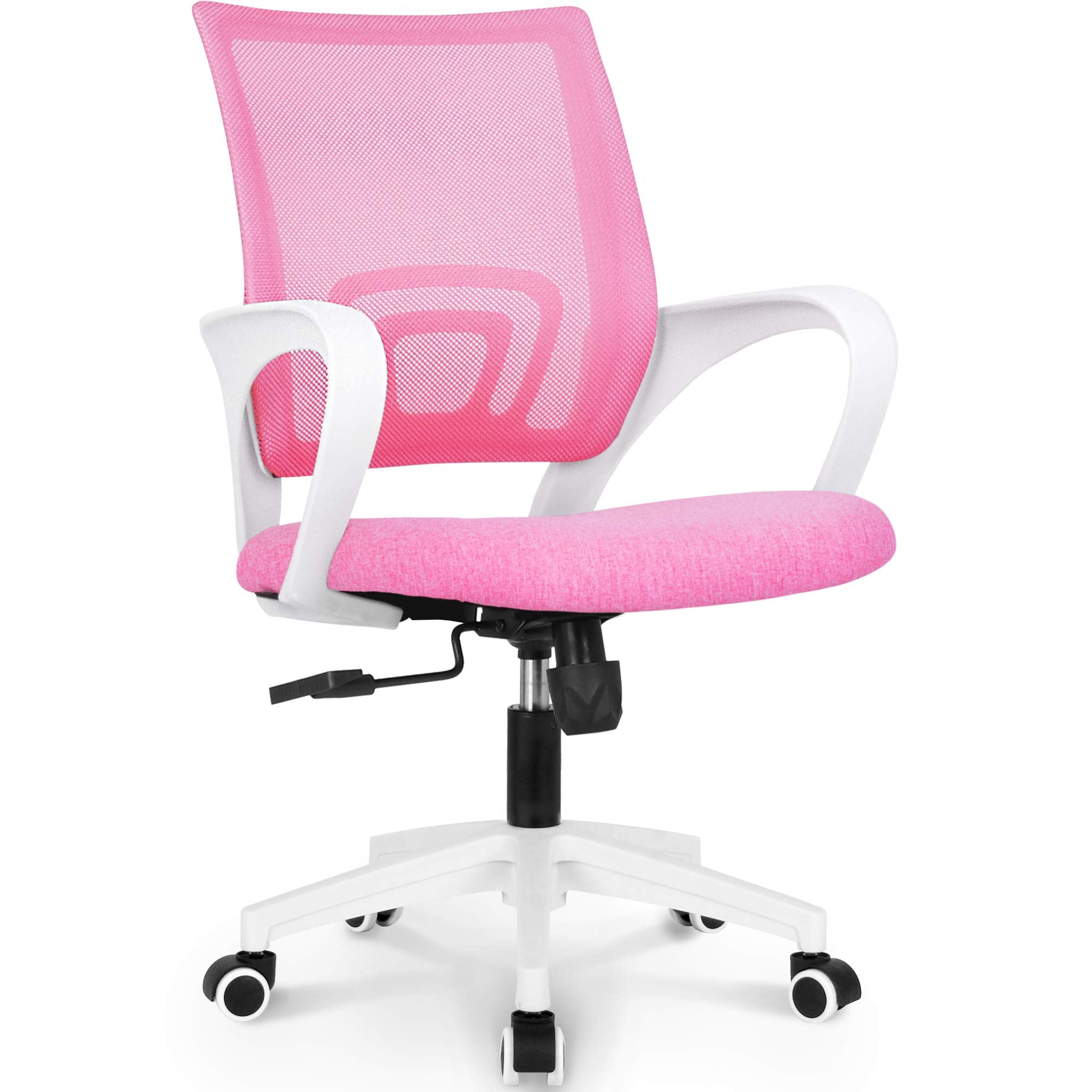 Office Chair Computer Desk Chair Gaming Ergonomic Mid Back Cushion Lumbar Support with Comfy Mesh Adjustable Swivel Rolling Home (Pink)