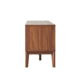 JONATHAN Y TVS1000B Gennaro 58 in. Farmhouse 3-Storage Sliding Door TV Stand Fits TVs up to 65 in. with Cable Management, Walnut Entertainment Center with Storage for Living Room, Bedroom