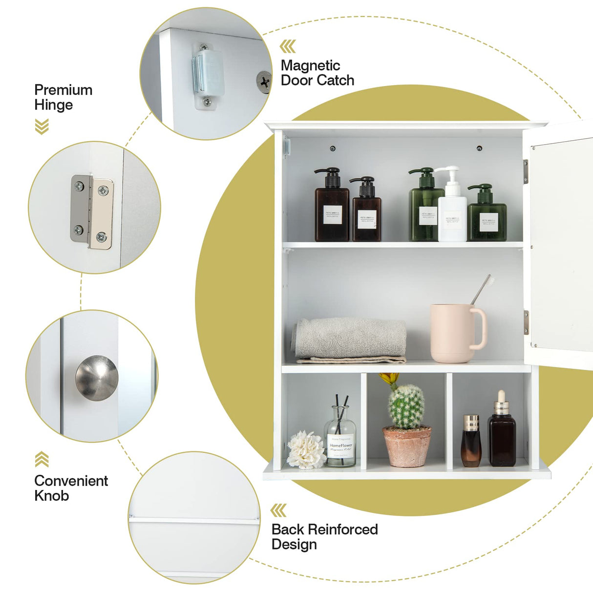Bathroom Medicine Cabinet with Mirror, Wall Mounted Hanging Storage Organizer with Adjustable Shelf