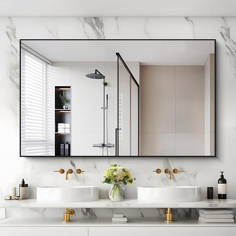 Black Bathroom Mirror, 48"X36" Rectangle Mirrors for Wall Metal Frame