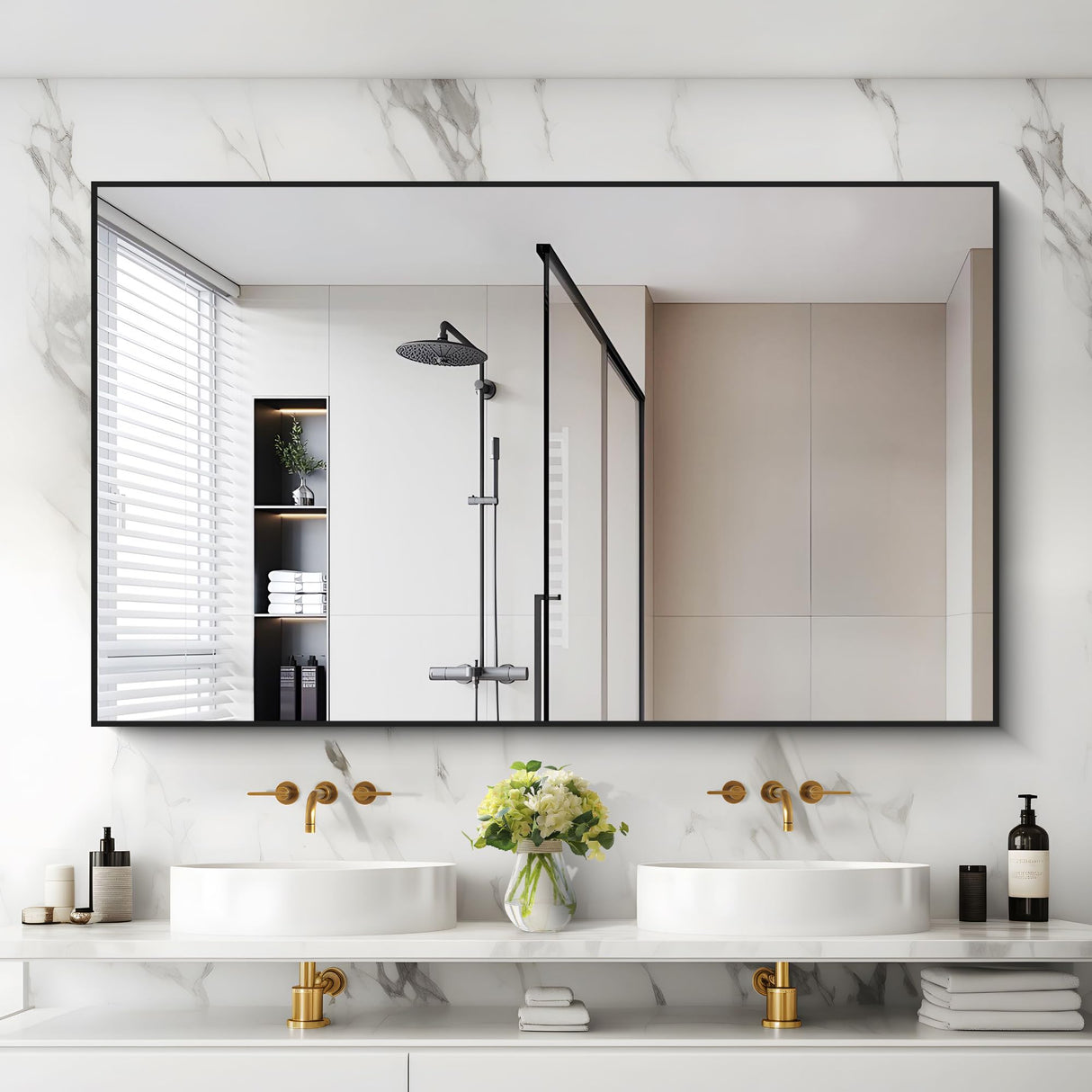 Black Bathroom Mirror for Wall, 30x50 Inch Rectangle Mirrors with Metal Frame,