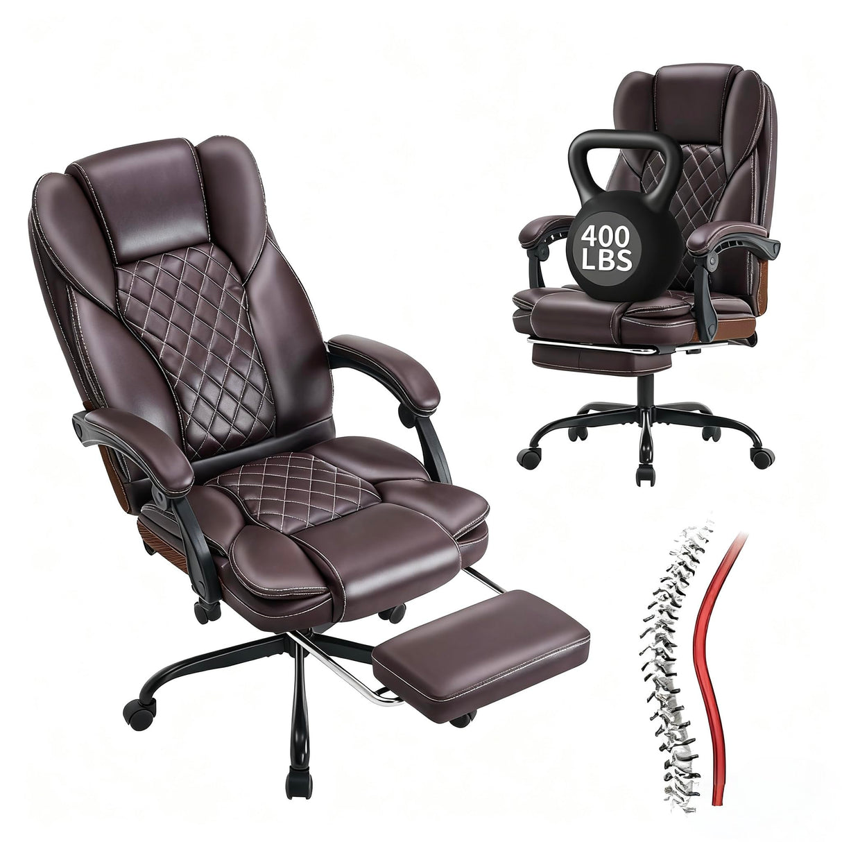 Big and Tall Executive Office Chair with Footrest - 400lbs Capacity