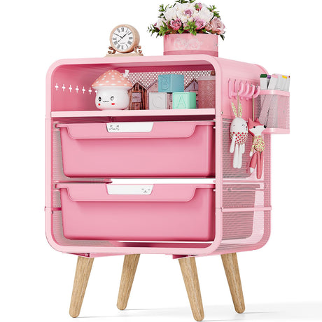 Pink Nightstand,Cute End Table with Storage Drawer,Kids Nightstand for Bedroom Furniture,