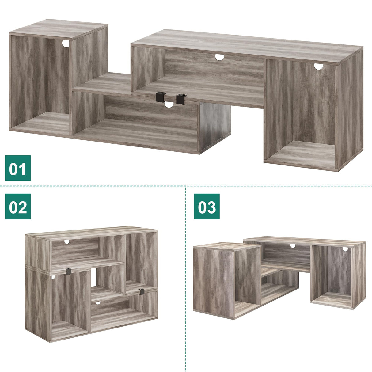 DIY TV Stand w/LED Strip, Modern Deformable Entertainment Center